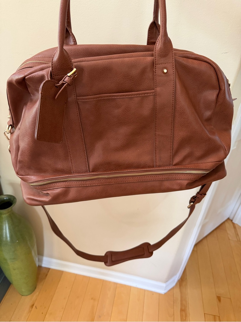 Sole Society Brown Faux Leather Weekender Travel Duffel Bag Shoe Compartment